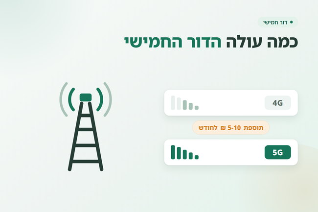 אנטנת סלולר לצד שתי שורות, 4G ו-5G, עם תג של תוספת 5 עד 10 שקלים לחודש - חבילות 5G בישראל